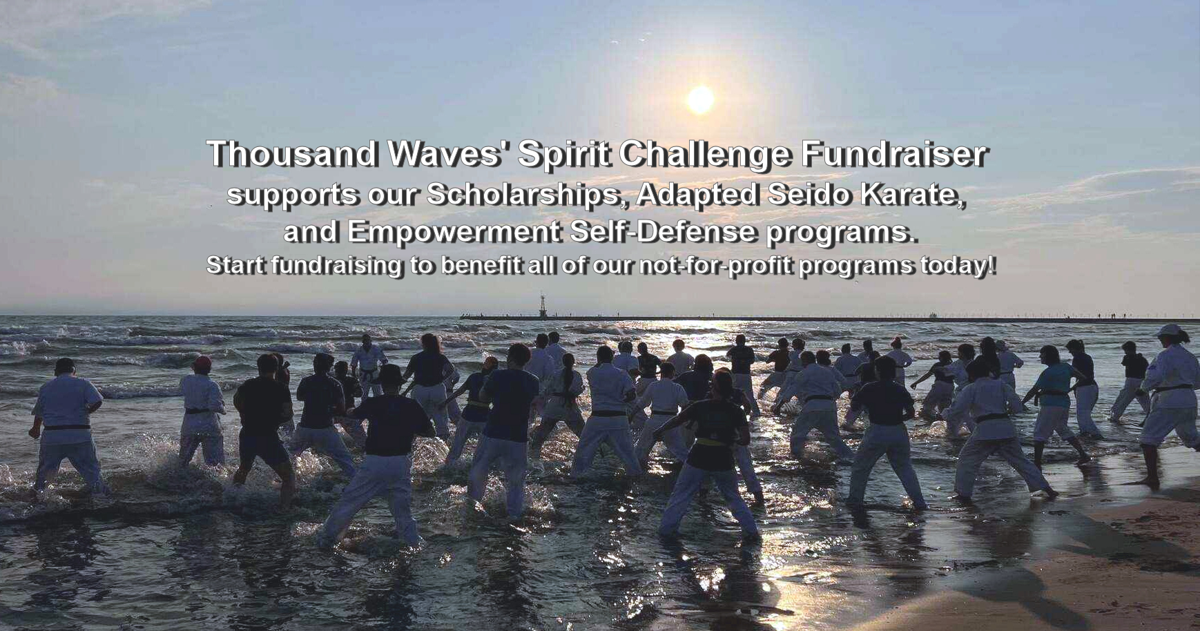 Thousand Waves Students doing karate in Lake Michigan at dawn.